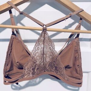 Racerback rose gold lace bralette with removable pads